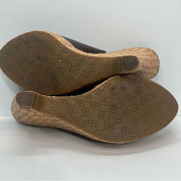 Banana Republic Black Croc Ankle Strap Open Toe Slingback Wedge Shoes - Picture 7 of 11